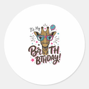 Giraffe-verjaardag vintage gravure feest shirt_1 ronde sticker