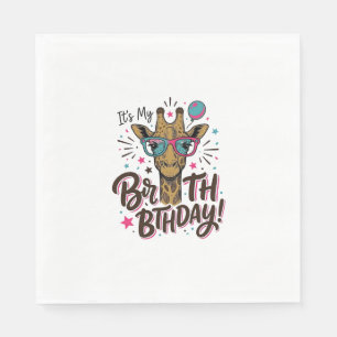Giraffe Verjaardag Vintage Gravure Feest Shirt_1 Servet