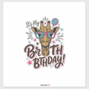 Giraffe Verjaardag Vintage Gravure Feest Shirt_1 Sticker