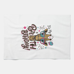 Giraffe Verjaardag Vintage Gravure Feest Shirt_1 Theedoek