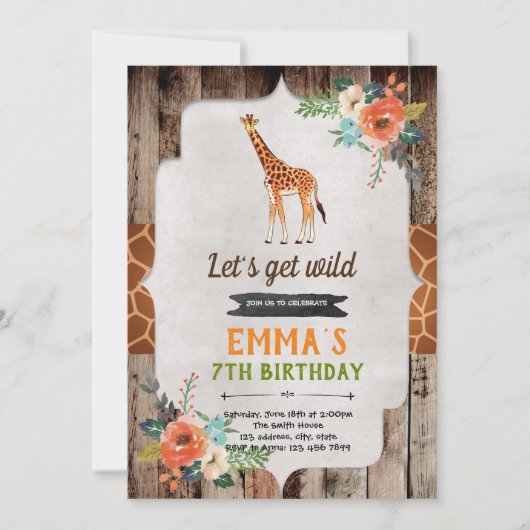 Giraffe verjaardagsfeestje uitnodiging (Voorkant)