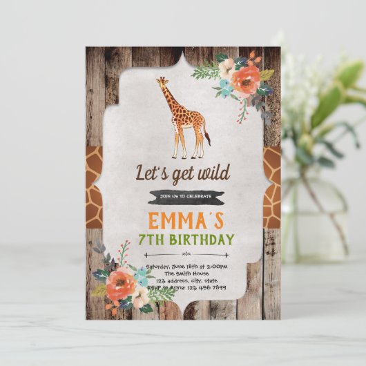 Giraffe verjaardagsfeestje uitnodiging (Staand voorkant)