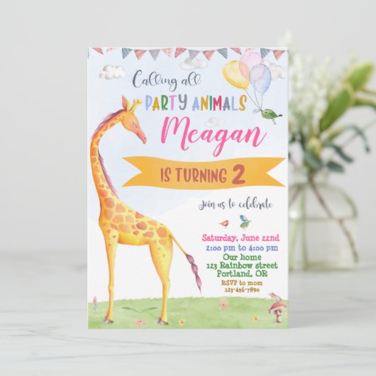 Giraffe verjaardagsuitnodiging Safari oerwoud Kaart (Staand voorkant)
