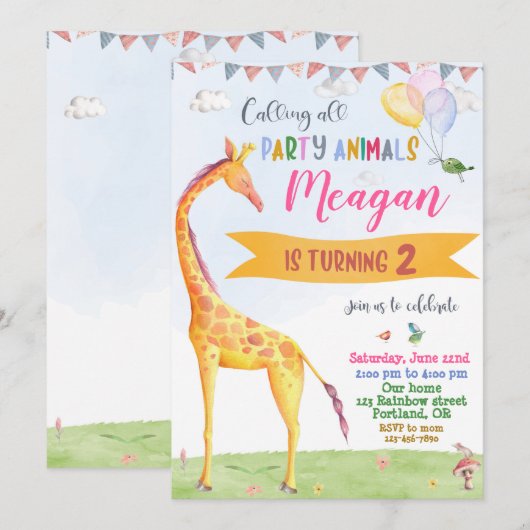Giraffe verjaardagsuitnodiging Safari oerwoud Kaart (Voorkant / Achterkant)