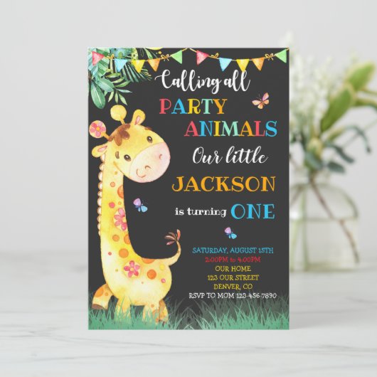 Giraffe verjaardagsuitnodiging Safari uitnodiging (Staand voorkant)