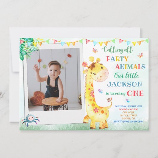 Giraffe verjaardaguitnodiging Foto safari nodig Kaart (Voorkant)