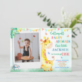 Giraffe verjaardaguitnodiging Foto safari nodig Kaart (Staand voorkant)