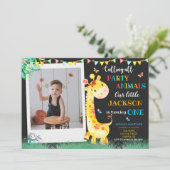 Giraffe verjaardaguitnodiging Foto safari nodig Kaart (Staand voorkant)