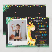 Giraffe verjaardaguitnodiging Foto safari nodig Kaart (Voorkant / Achterkant)