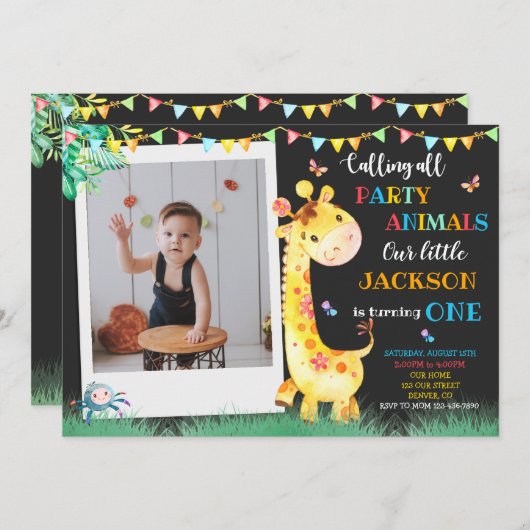 Giraffe verjaardaguitnodiging Foto safari nodig Kaart (Voorkant / Achterkant)
