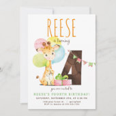 Giraffe Vierde Verjaardagsfeestuitnodiging Kaart (Voorkant)