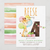 Giraffe Vierde Verjaardagsfeestuitnodiging Kaart (Voorkant / Achterkant)