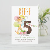 Giraffe Vijfde Verjaardagsfeestuitnodiging Kaart (Staand voorkant)