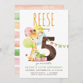 Giraffe Vijfde Verjaardagsfeestuitnodiging Kaart (Voorkant / Achterkant)