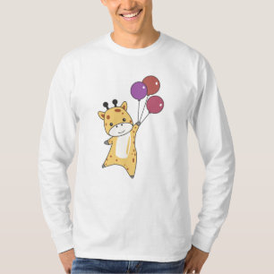 Giraffe vliegt ballonnen op dierentuin t-shirt
