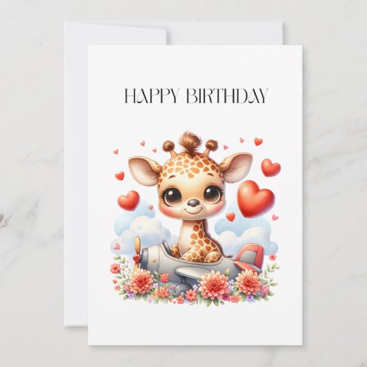 Giraffe Vliegtuig Verjaardag (Voorkant)