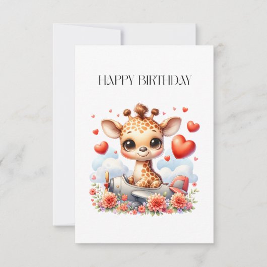 Giraffe Vliegtuig Verjaardag Bedankkaart (Voorkant)