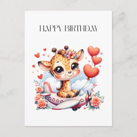 Giraffe Vliegtuig Verjaardag Briefkaart (Voorkant)