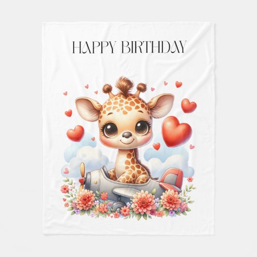 Giraffe Vliegtuig Verjaardag Fleece Deken (Voorkant)