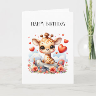 Giraffe Vliegtuig Verjaardag Kaart
