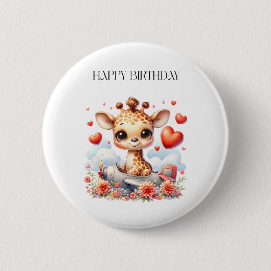 Giraffe Vliegtuig Verjaardag Ronde Button 5,7 Cm (Voorkant)