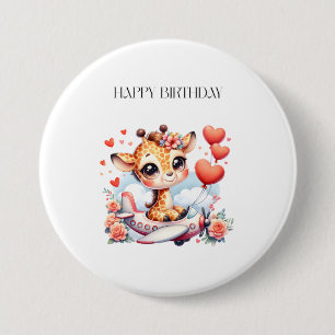 Giraffe Vliegtuig Verjaardag Ronde Button 7,6 Cm