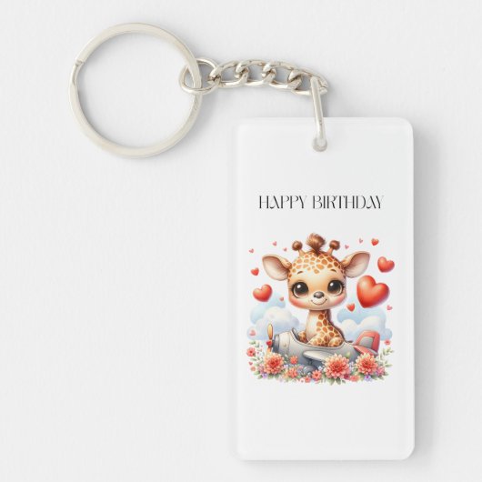 Giraffe Vliegtuig Verjaardag Sleutelhanger (Voorkant)