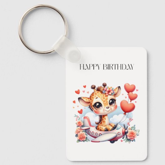 Giraffe Vliegtuig Verjaardag Sleutelhanger (Voorkant)