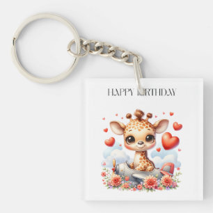 Giraffe Vliegtuig Verjaardag Sleutelhanger