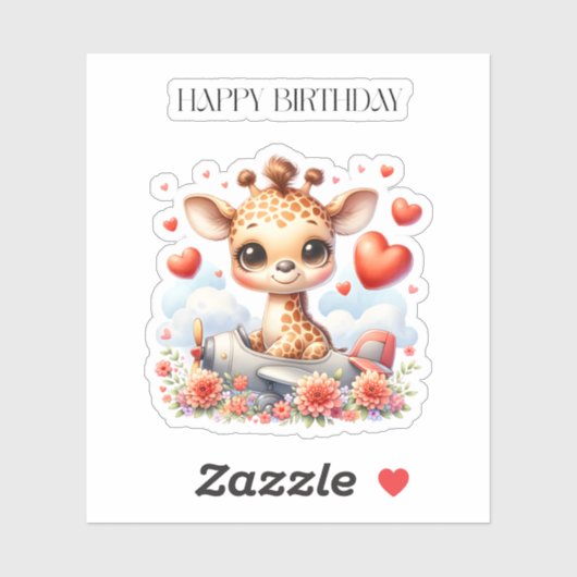 Giraffe Vliegtuig Verjaardag Sticker (Vel)