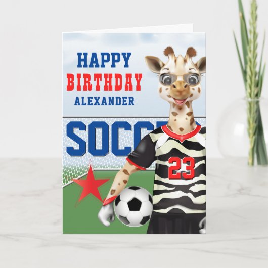 Giraffe Voetbal kinderen van Birthday Kaart (Voorkant)