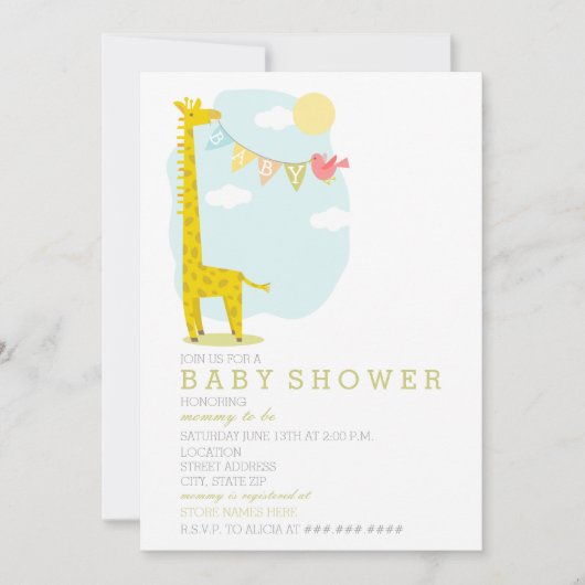 Giraffe + Vogelneutraal Baby shower Kaart (Voorkant)