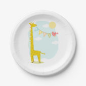 Giraffe + Vogelneutraal Baby shower Papieren Bordje (Voorkant)