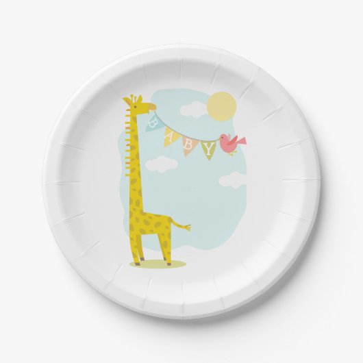 Giraffe + Vogelneutraal Baby shower Papieren Bordje (Voorkant)