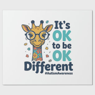 Giraffe voor Autisme Bewustzijn Het is OK om Versc Cadeaupapier