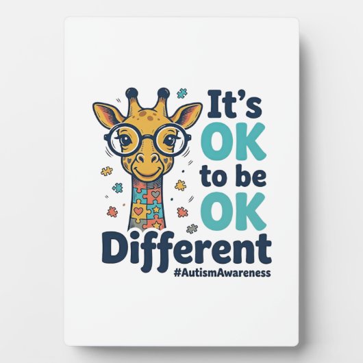 Giraffe voor Autisme Bewustzijn Het is OK om Versc Fotoplaat (voorkant)
