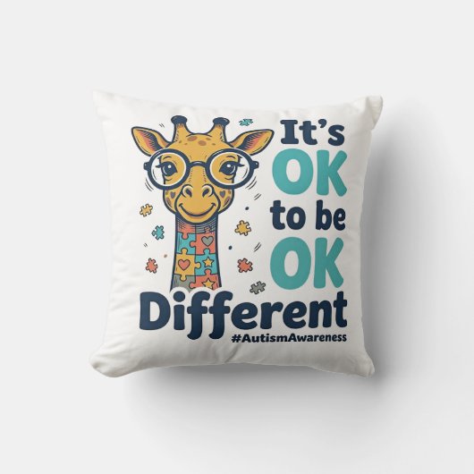 Giraffe voor Autisme Bewustzijn Het is OK om Versc Kussen (Voorkant)