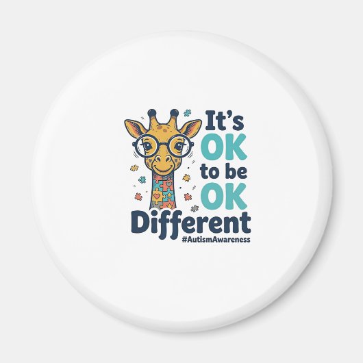 Giraffe voor Autisme Bewustzijn Het is OK om Versc Magneet (Voorkant)