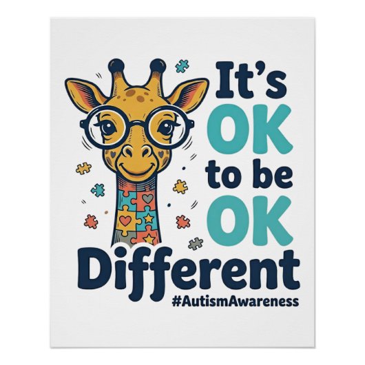 Giraffe voor Autisme Bewustzijn Het is OK om Versc Perfect Poster (Voorkant)