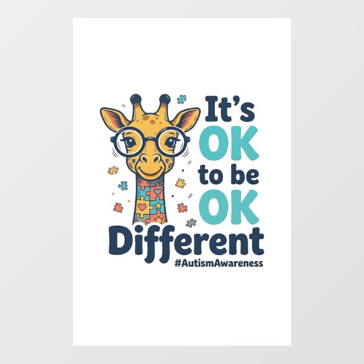 Giraffe voor Autisme Bewustzijn Het is OK om Versc Raamsticker (Vel)
