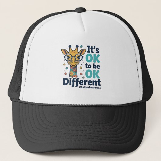 Giraffe voor Autisme Bewustzijn Het is OK om Versc Trucker Pet (Voorkant)