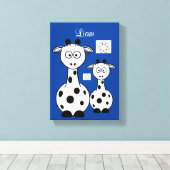 Giraffe voor de uitgebreide Canvas afdrukken blauw (Insitu (Houten vloer))