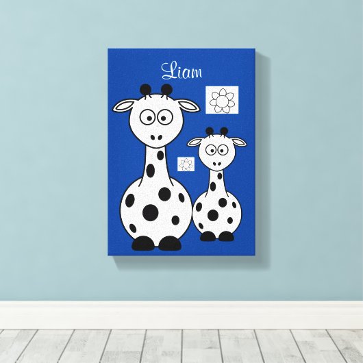 Giraffe voor de uitgebreide Canvas afdrukken blauw (Insitu (Houten vloer))