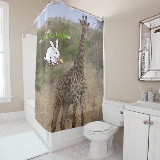 Giraffe voor het gordijngordijn bij Pasen Douchegordijn (In situ)