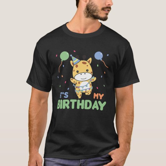 Giraffe voor kinderen Het is mijn verjaardag T-shirt (Voorkant)