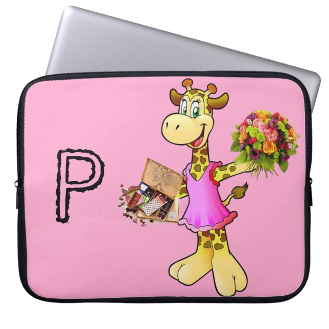 Giraffe voor laptophoes Floral Chocolate Pink Laptop Sleeve (Voorkant)