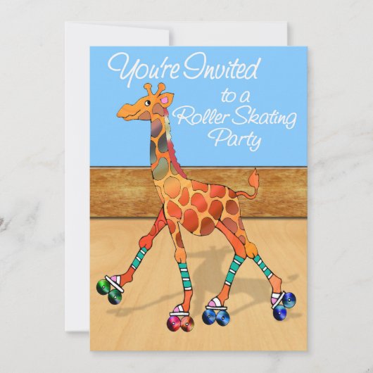 Giraffe voor rolschaatsen bij de Rink Party Kaart (Voorkant)