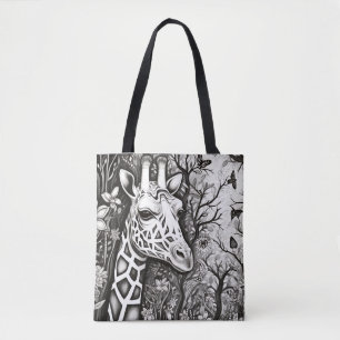 Giraffe Vreedzame Natuur Prairie Schets Tekenkunst Tote Bag