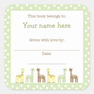 Giraffe Vrienden Baby shower Boek Bord Neutral Gen Vierkante Sticker