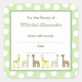 Giraffe Vrienden Baby shower Bookplate boek bord Vierkante Sticker (Voorkant)